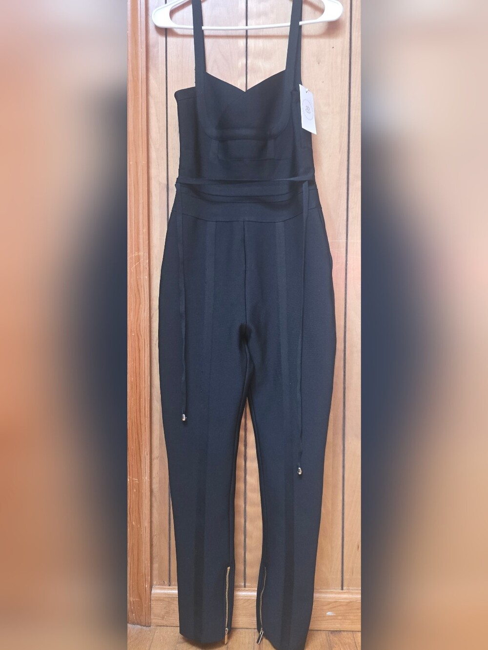 Bella Barnett Bondage Style Jumpsuit With Ankle Zippers, Sweetheart Neck Line- L